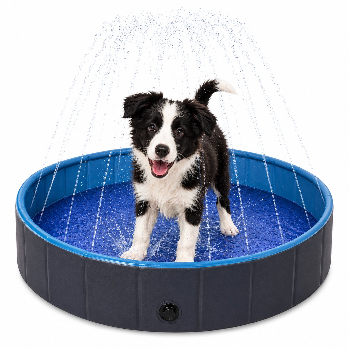 Flamingo dog pool – dog pool with sprinklers – 80 x 20 cm – blue dark gray – foldable pool with water sprinklers – sprinkle-0