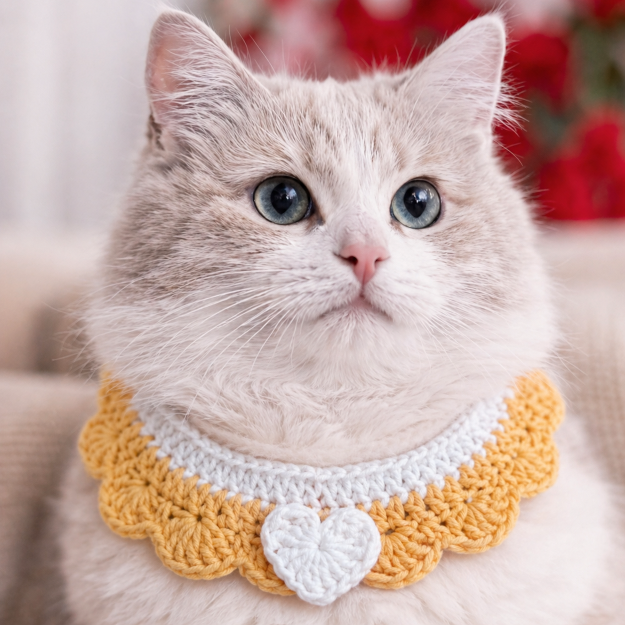 Crochet Pet Collar Handmade – Adjustable Soft Scarf for Cats & Small Dogs-2