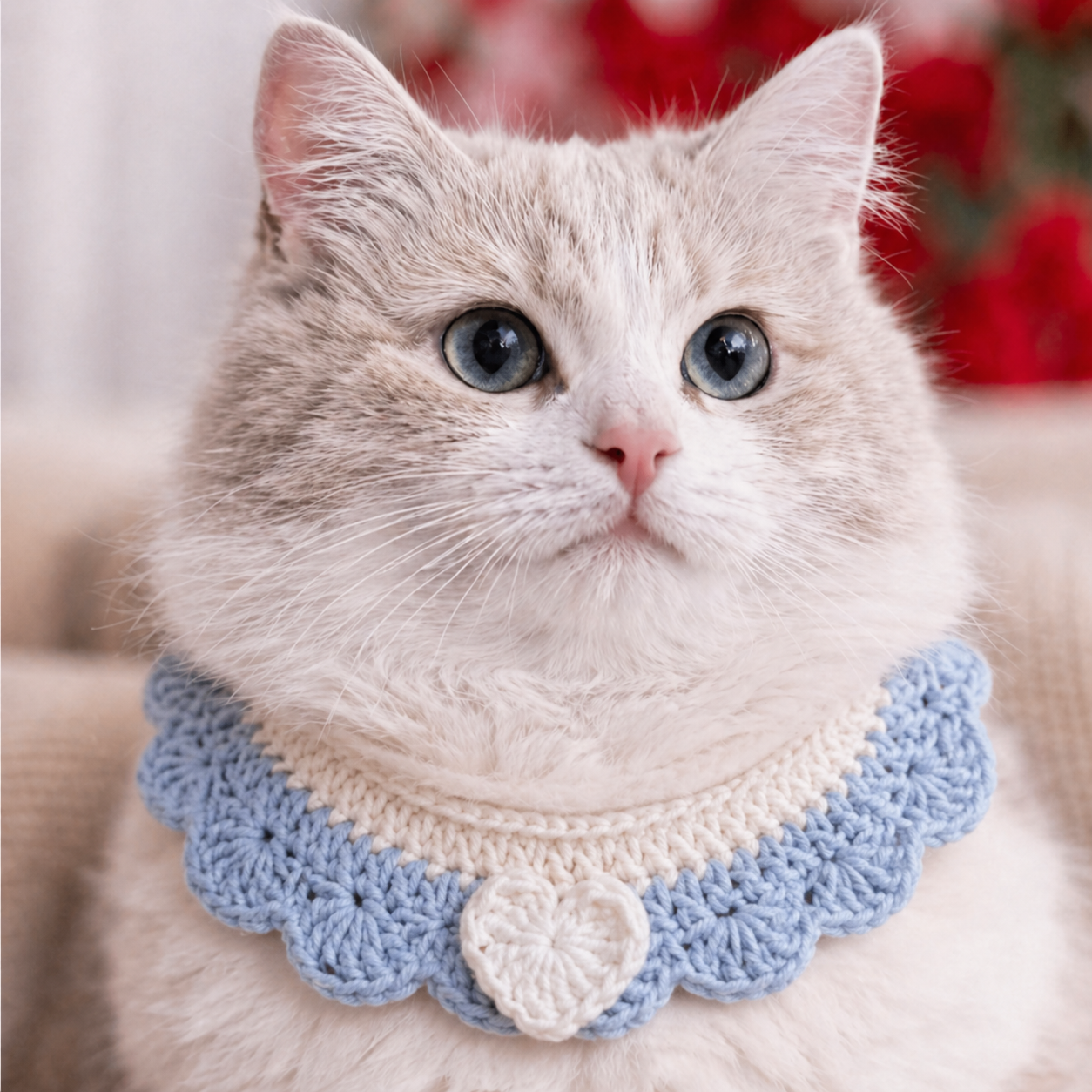 Crochet Pet Collar Handmade – Adjustable Soft Scarf for Cats & Small Dogs-3