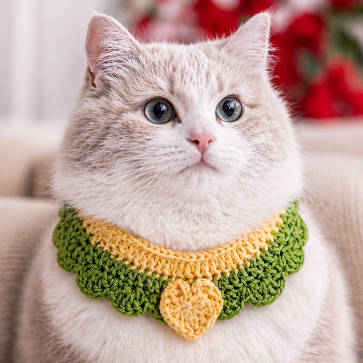 Crochet Pet Collar Handmade – Adjustable Soft Scarf for Cats & Small Dogs-5