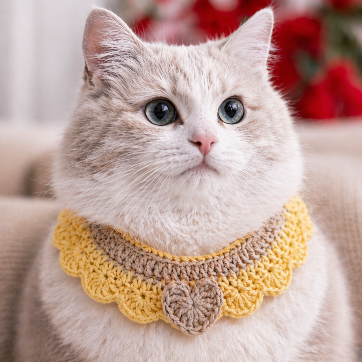 Crochet Pet Collar Handmade – Adjustable Soft Scarf for Cats & Small Dogs-6
