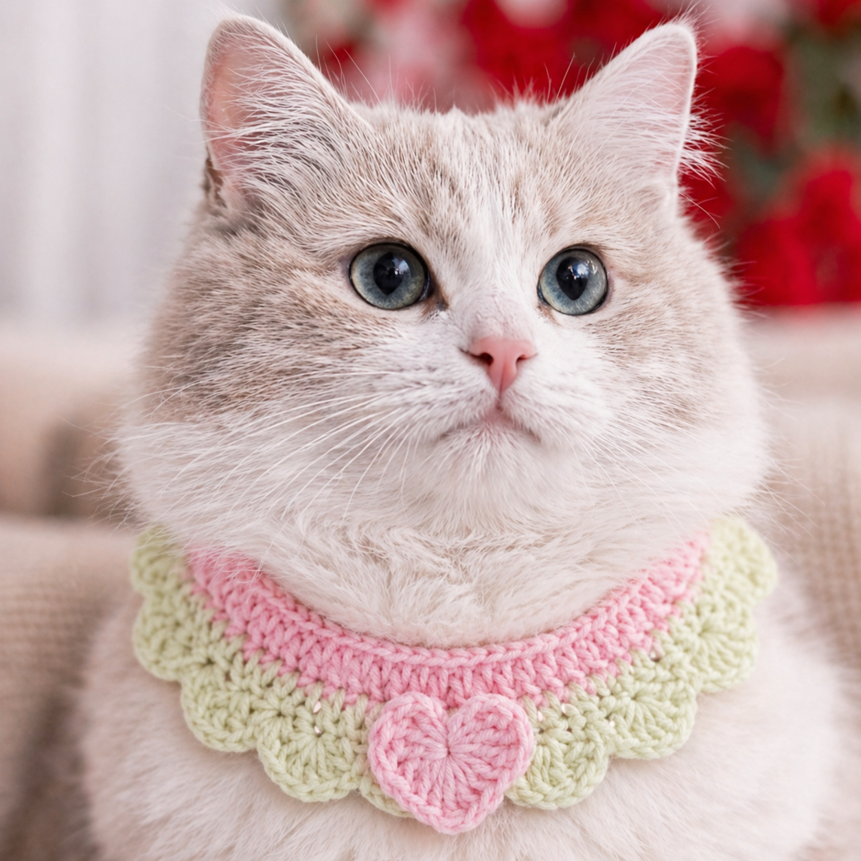 Crochet Pet Collar Handmade – Adjustable Soft Scarf for Cats & Small Dogs-4