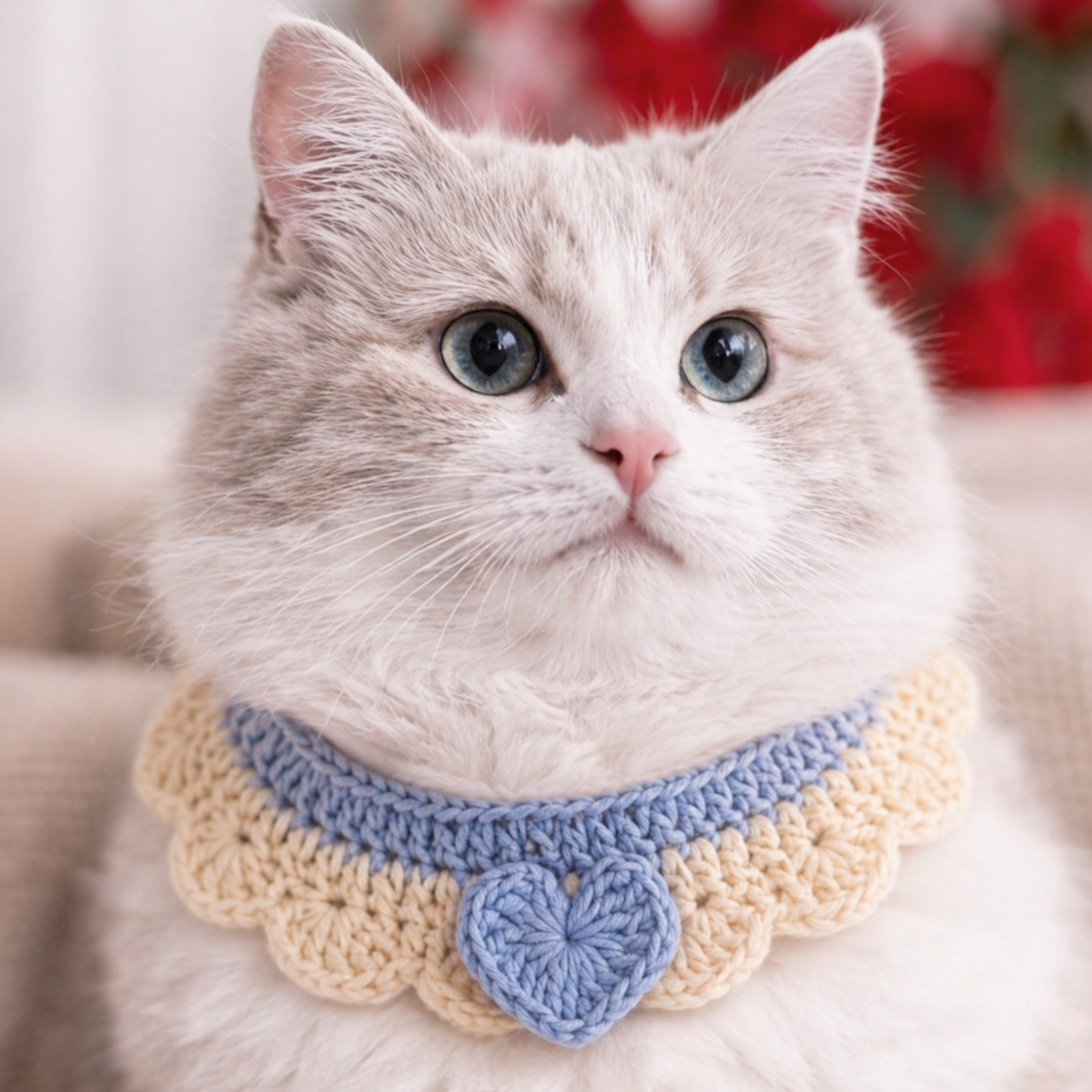 Crochet Pet Collar Handmade – Adjustable Soft Scarf for Cats & Small Dogs-8