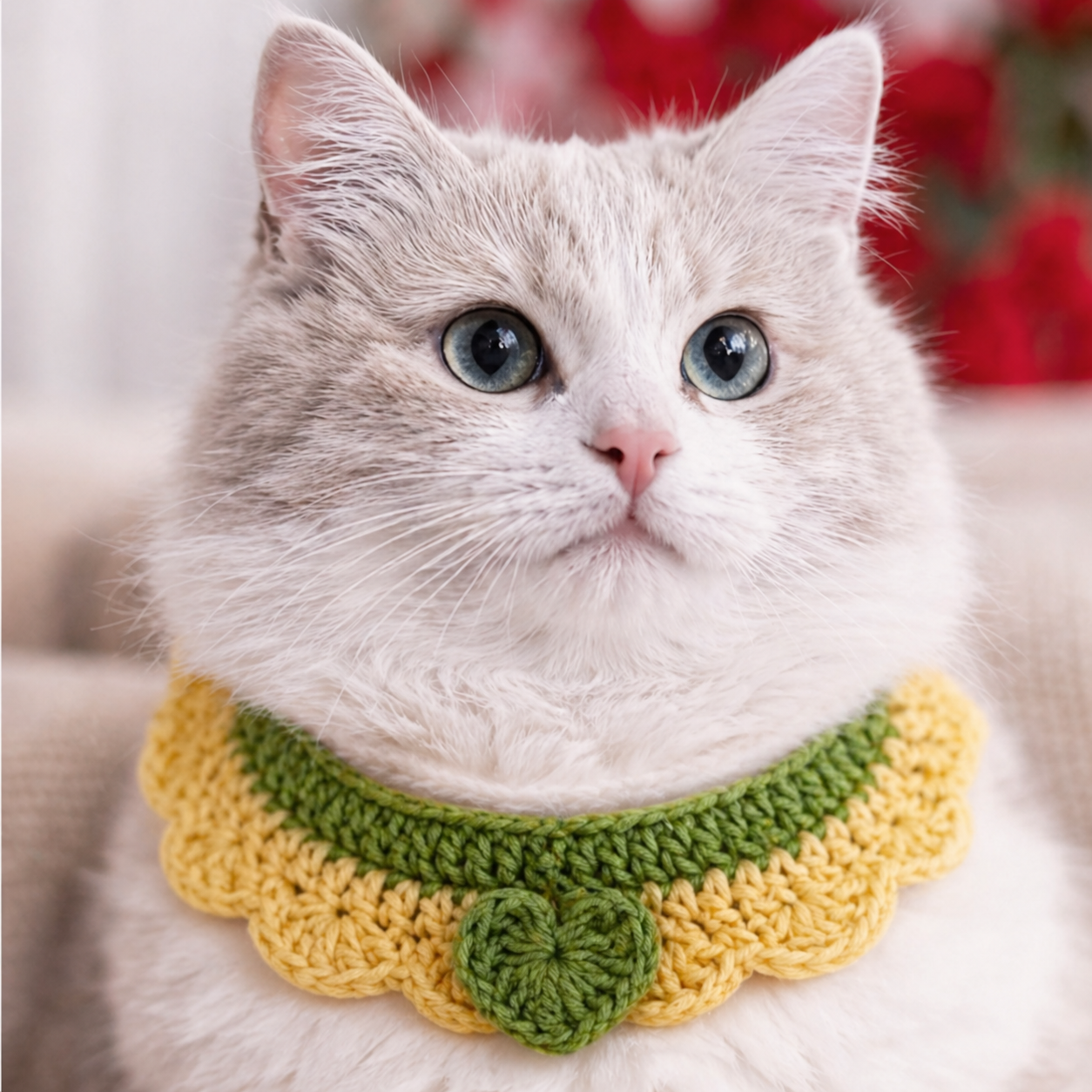 Crochet Pet Collar Handmade – Adjustable Soft Scarf for Cats & Small Dogs-7