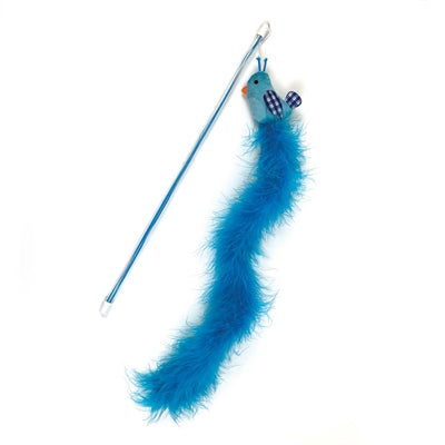 Happy Pet Tabby Patch Cat Wand Toy Bird Blue