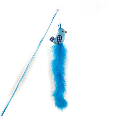 Happy Pet Tabby Patch Cat Wand Toy Bird Blue