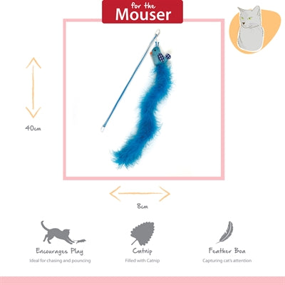 Happy Pet Tabby Patch Cat Wand Toy Bird Blue