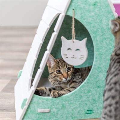 Trixie Cat Bed Play Box Lucy Triangular Felt Sand / Green
