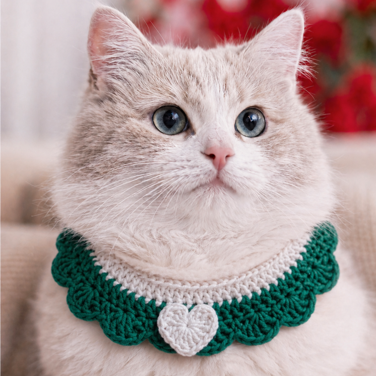 Crochet Pet Collar Handmade – Adjustable Soft Scarf for Cats & Small Dogs-1