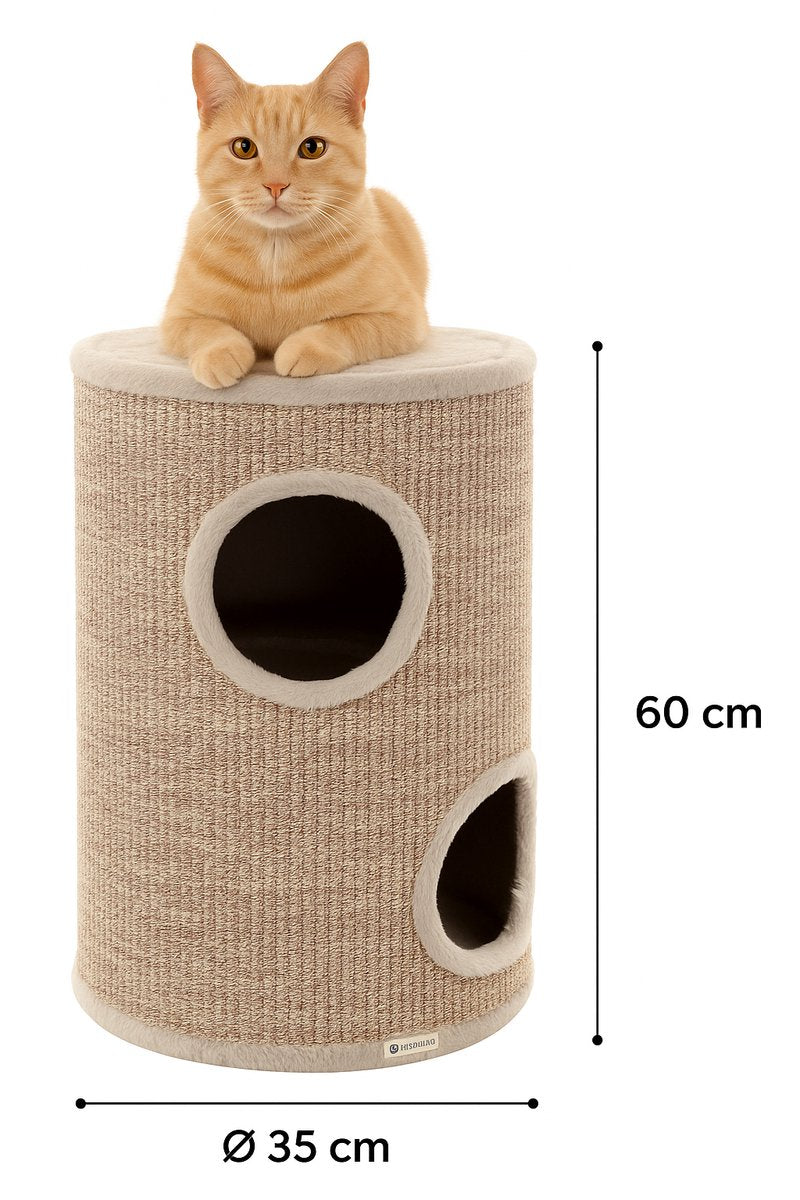 Flamingo Cat Scratching Barrel – Greta, Grey/Natural/Light Brown, Size S – Ø35 × 60 cm – Compact & Stylish Cat Scratching Furniture