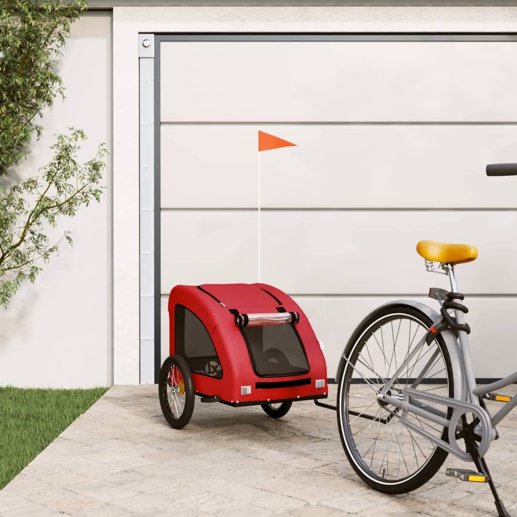 Vidaxl dog bike trailer oxford fabric and iron red-0