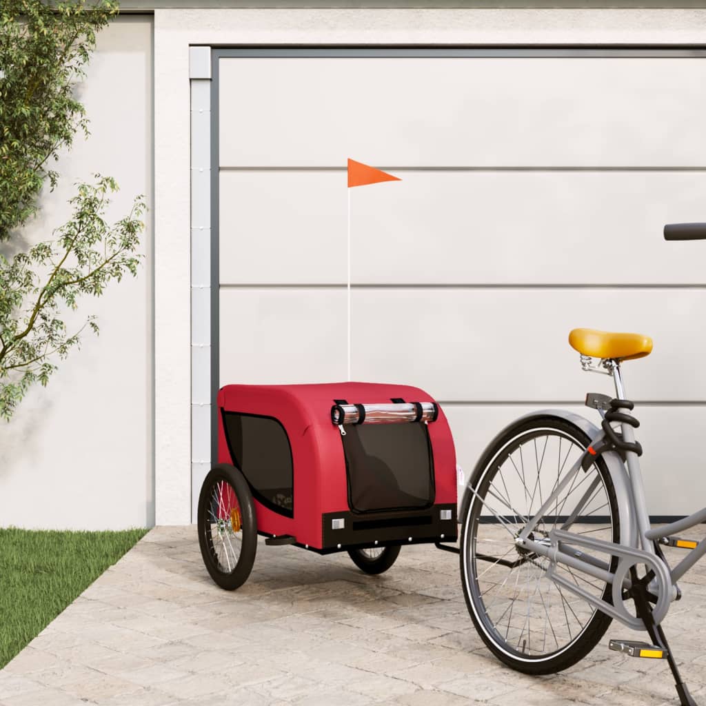 Vidaxl dog bike trailer oxford fabric and iron red and black-0