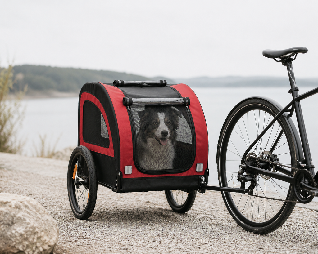 vidaXL Dog Bike Trailer – Oxford Fabric & Iron, Red and Black