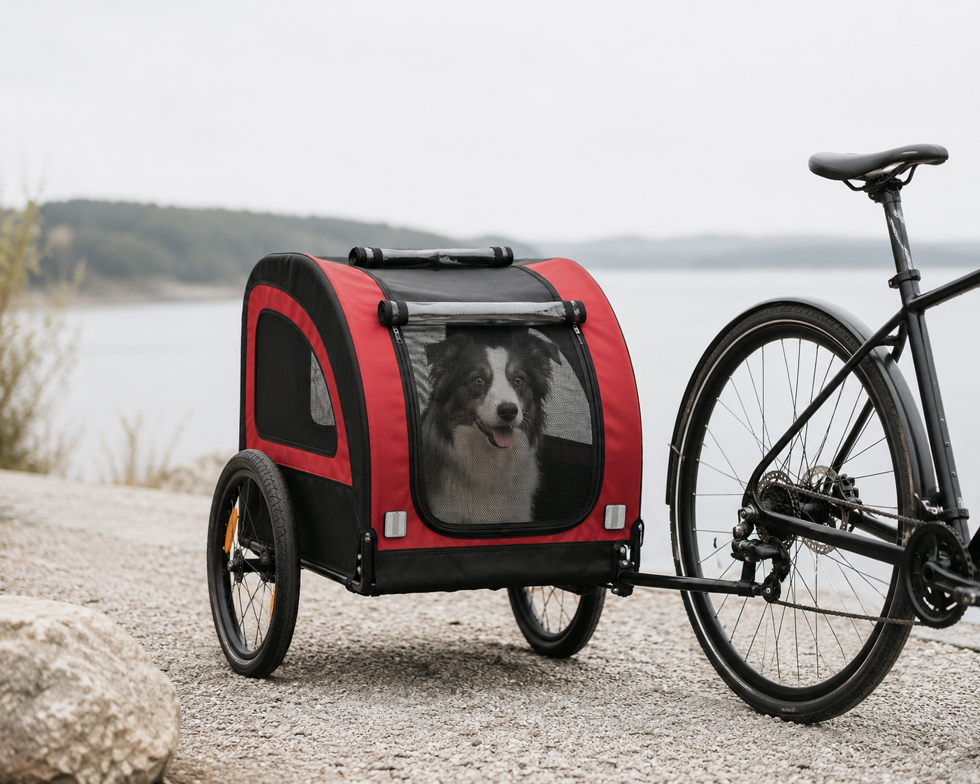 vidaXL Dog Bike Trailer – Oxford Fabric & Iron, Red and Black