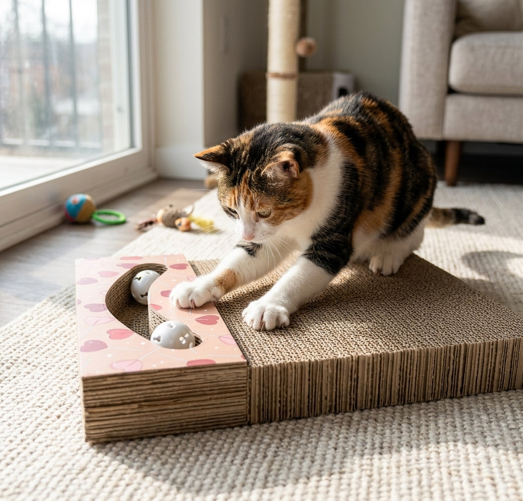 Trixie Scratching Board Hearts with Balls Apricot 38 × 30 × 5 cm