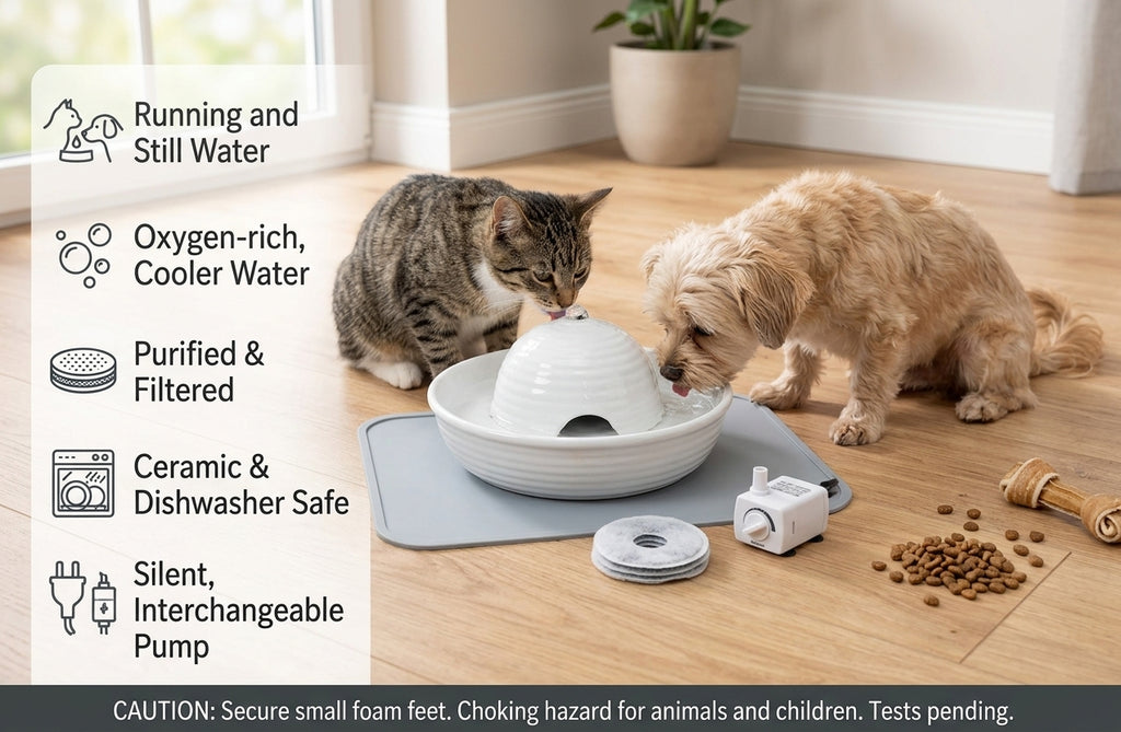 Trixie Vital Flow Mini Ceramic Drinking Fountain – White, 800 ml
