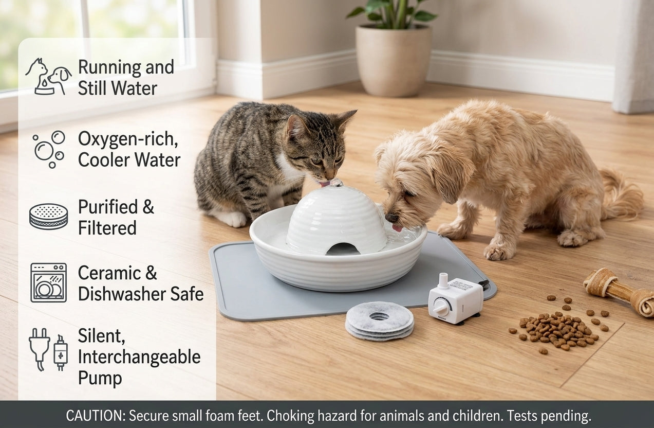 Trixie Vital Flow Mini Ceramic Drinking Fountain – White, 800 ml